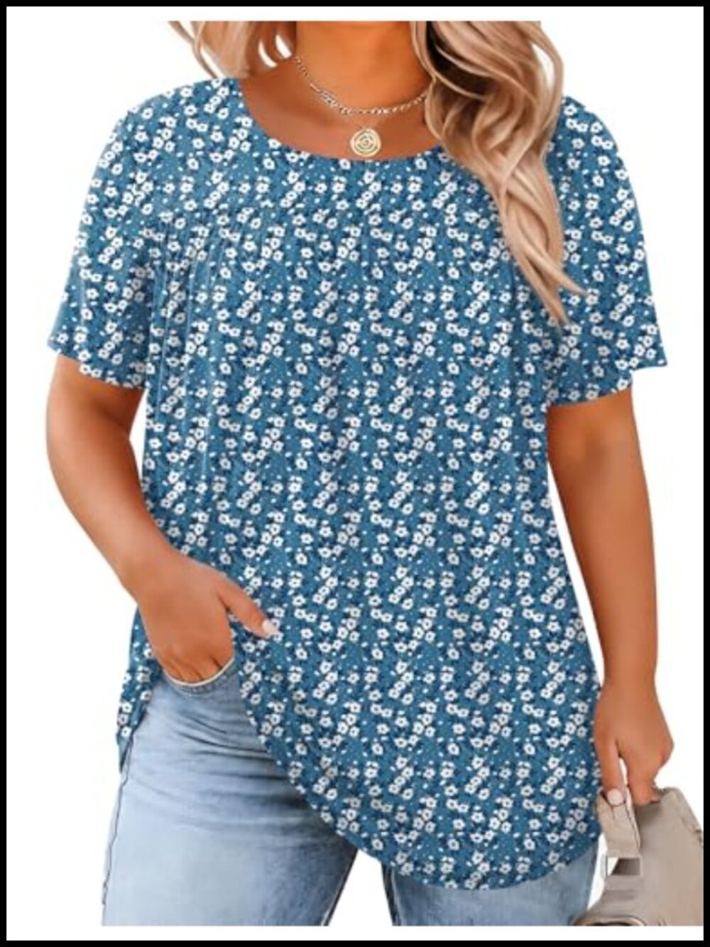 Women's Plus Size Chiffon Tunic Top Short Sleeve Crewneck Blouse